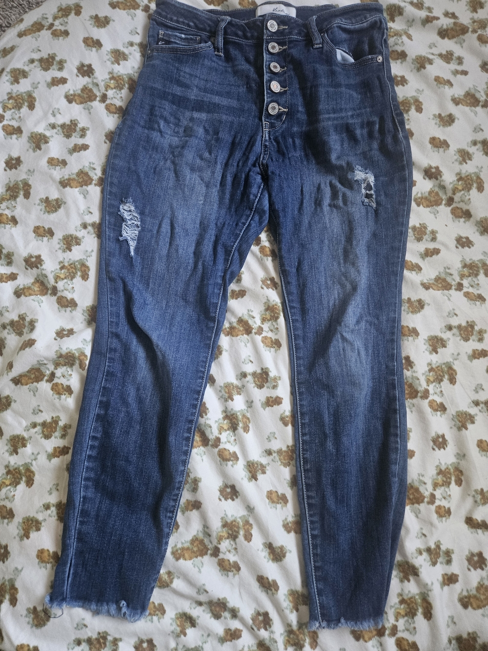 KanCan Dark Blue High-Rise Distressed Button-Fly Skinny Jeans